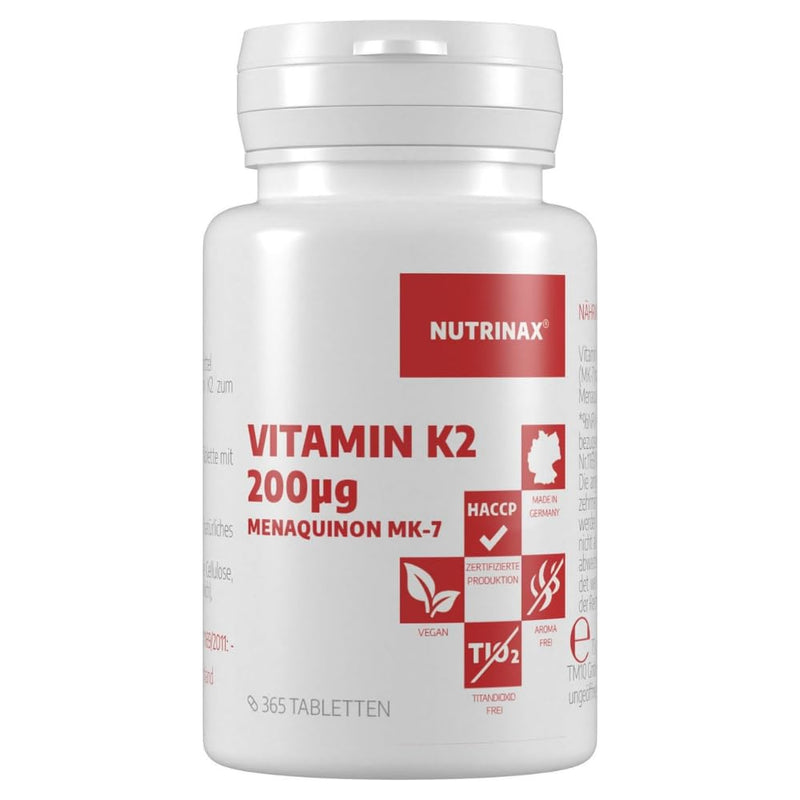 [Australia] - NUTRINAX | Vitamin K2 200 µg | 365 tablets | Menaquinone MK7 | vegan & lactose-free | without magnesium stearate | made in Germany | Annual pack 