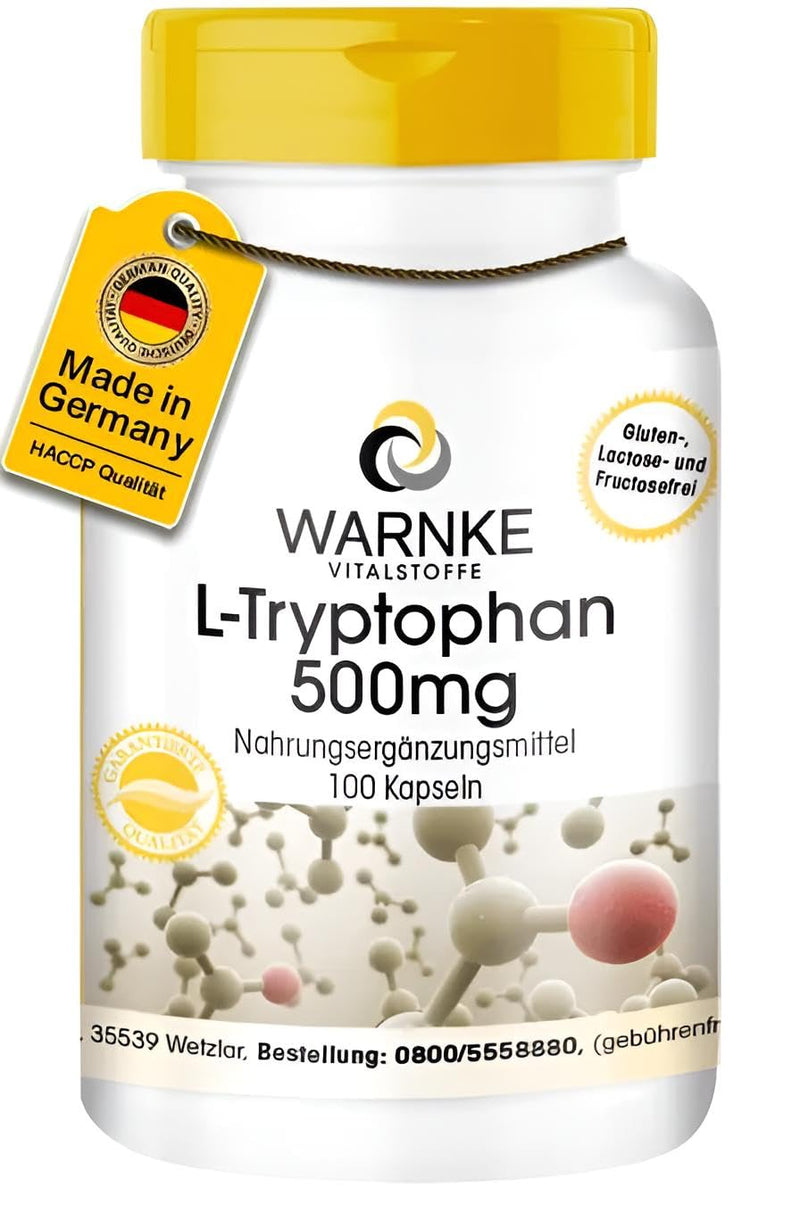 [Australia] - L-Tryptophan 500mg capsules - 100 capsules - high dosage & vegan - amino acid | Warnke vital substances - German pharmacy quality 