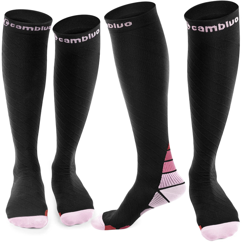 [Australia] - CAMBIVO compression stockings for women and men, 2 pairs, compression socks, support stockings for running, sports, flights, travel, cycling, L-XL, black and pink 