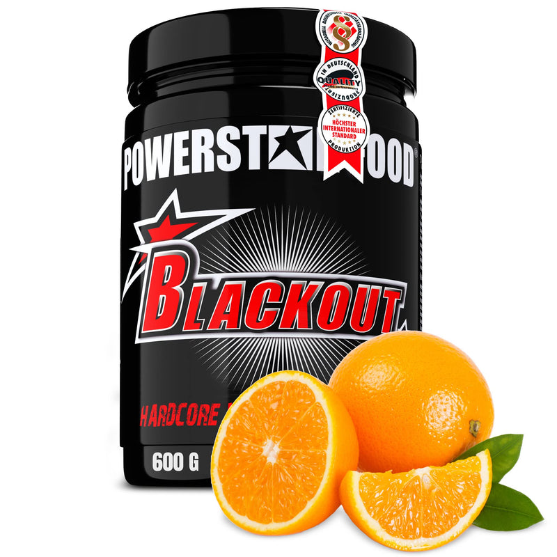 [Australia] - Powerstar BLACKOUT Hardcore Pre-Workout Booster 600g | High-dose pump booster with natural caffeine | Fitness, Energy & Focus | German manufacturing | Vegan | Juicy Orange training booster 