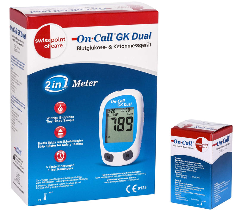 [Australia] - Swiss Point Of Care GK Dual Ketone Pack - 1x GK Dual measuring device (mmol/l) & 1x ketone test strips (25 pieces) in a set for ketone measurement Glucose test strips, lancets etc. NOT included in the set 