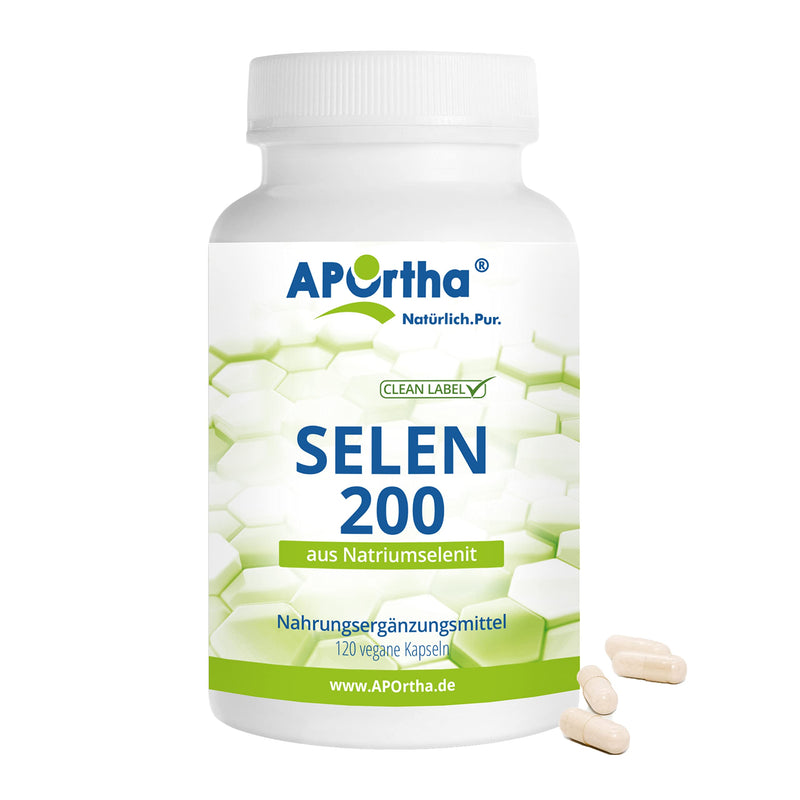 [Australia] - APOrtha® Selenium, 120 vegan capsules with 200µg each made of sodium selenite, high dosage and easy to swallow, allergen-free, vegan, gluten-free, alternative to drops and tablets 