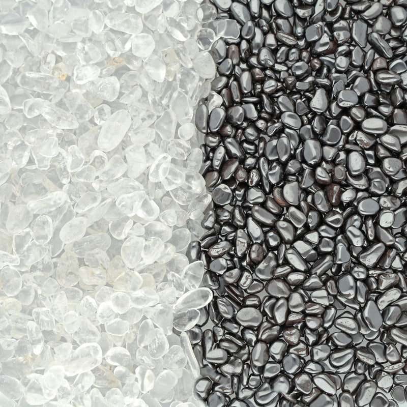 [Australia] - Premium charging stones rock crystal and discharging stones hematite | Mini tumbled stones 400 grams (200 grams each) | Chips 6-10 mm Lebensquelle Plus 