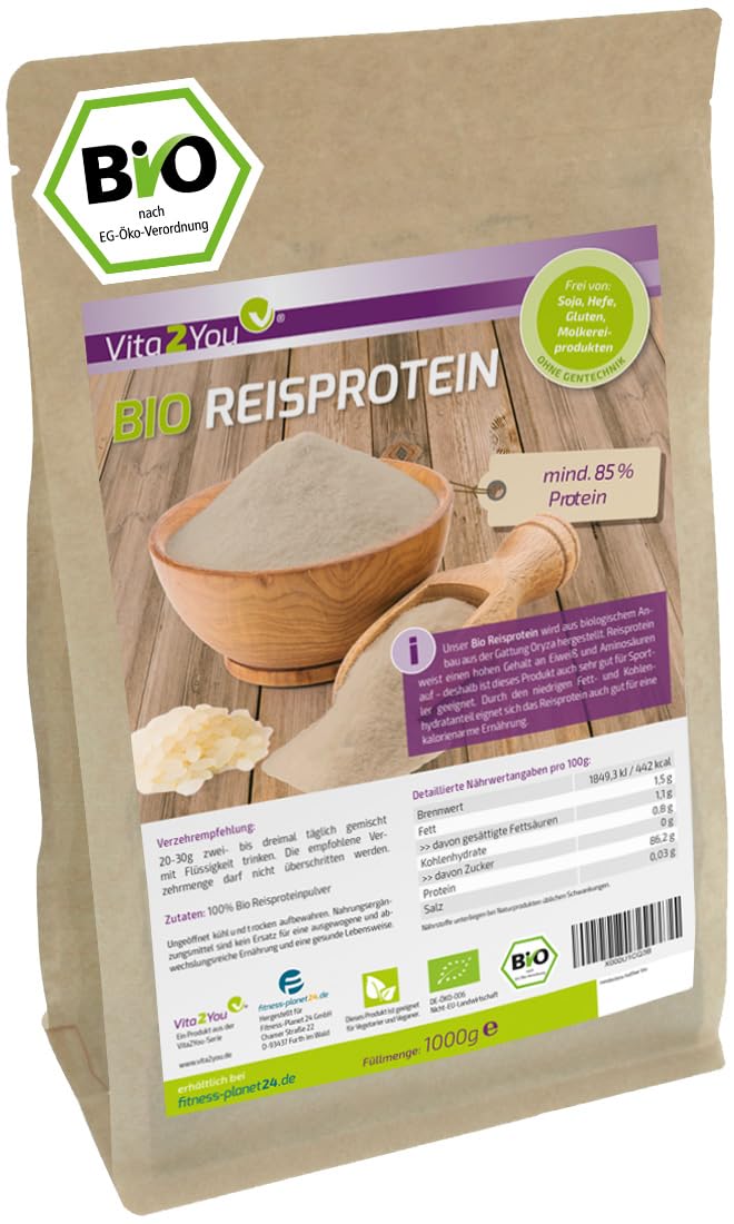 [Australia] - Vita2You organic rice protein 1kg - organic farming - 85% protein - vegan protein - gluten free - rice protein isolate - 1000g - premium quality 