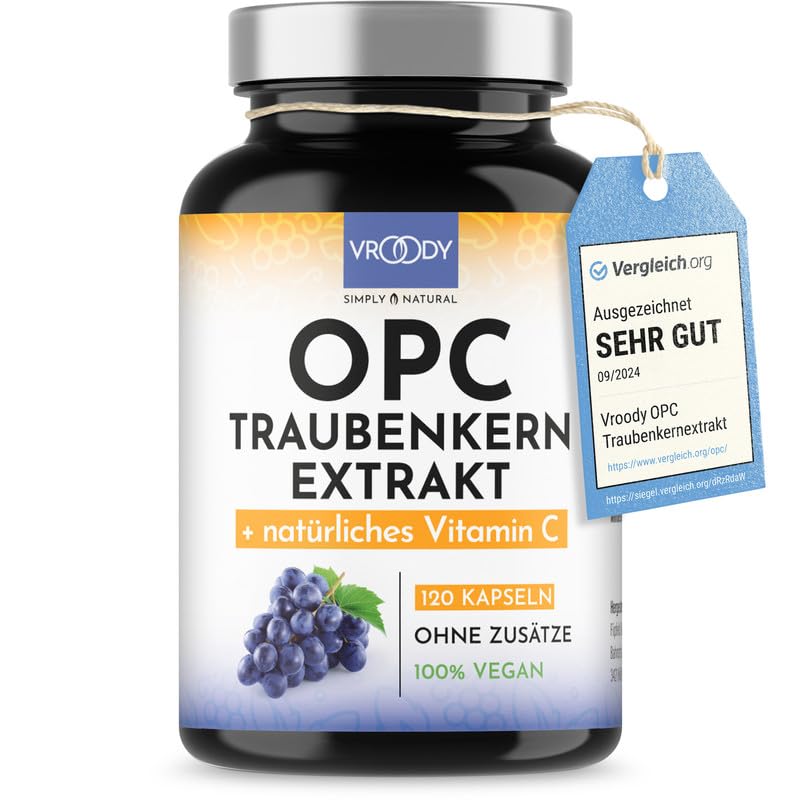 [Australia] - OPC grape seed extract high dose with natural vitamin C - 120 OPC capsules (4 months) with acerola, 100% vegan & natural, OPC high dose only one capsule daily, 95% active ingredient content 66 g (pack of 1) 
