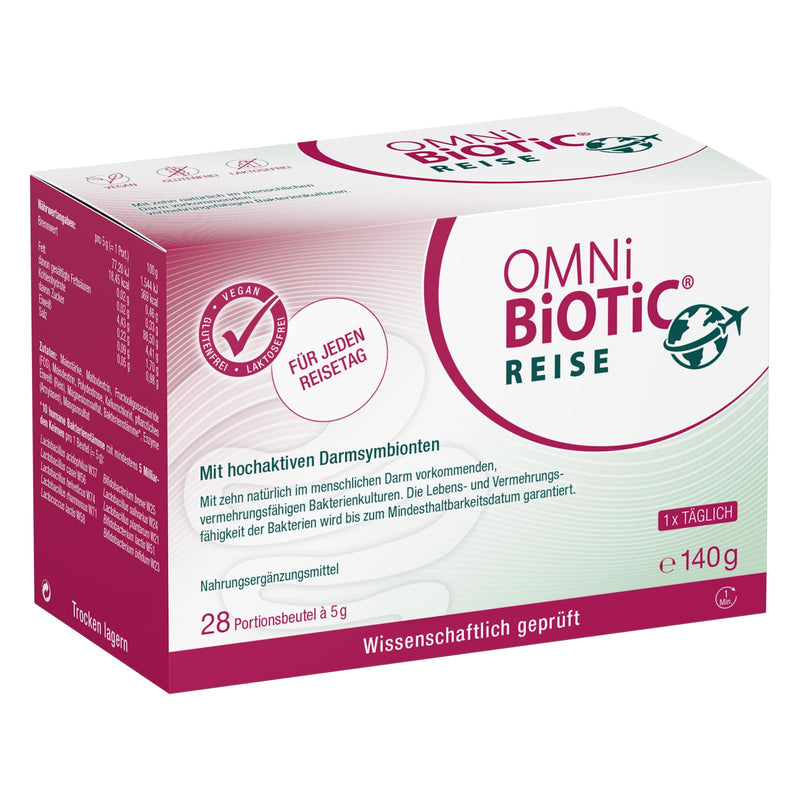 [Australia] - OMNi BiOTiC Travel | 28 servings (140g) | 10 bacterial strains | 5 billion germs per daily dose | powder | Vegan | Gluten free | Lactose free | For daily use Tasteless 28 portions (pack of 1) 