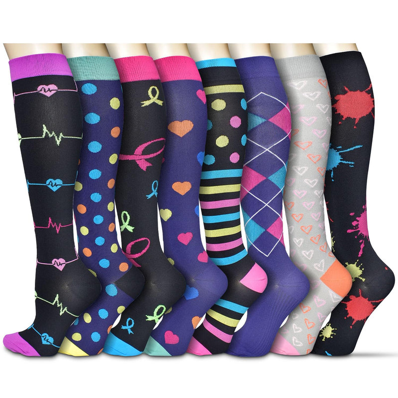 [Australia] - 8 pairs of compression stockings for men and women (15-20 mmHg), compression socks, support stockings for nurses, sports, flight, travel, running, athletics, pregnancy, medical, blood circulation S-M Assorted 1 (8 pairs) 