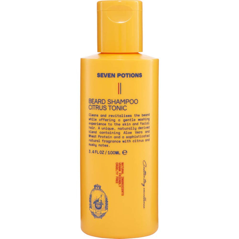 [Australia] - Seven Potions Beard Shampoo for Men - Gentle, cleansing beard cleansing for a clean beard without itching - natural, vegan, not tested on animals - Citrus Tonic (100 ml) 100 ml (pack of 1) 
