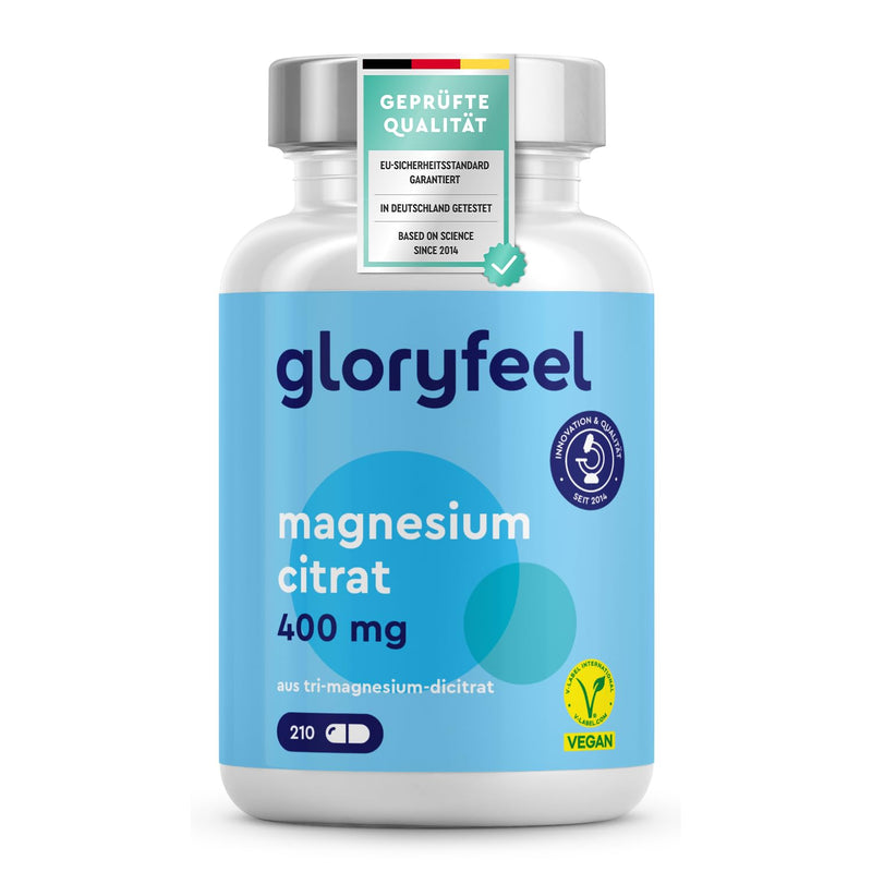 [Australia] - Magnesium citrate capsules - 2500 mg, of which 400 mg is elemental magnesium per day - 210 capsules of high-dose tri-magnesium dicitrate - vegan, laboratory-tested, made in Germany without additives 