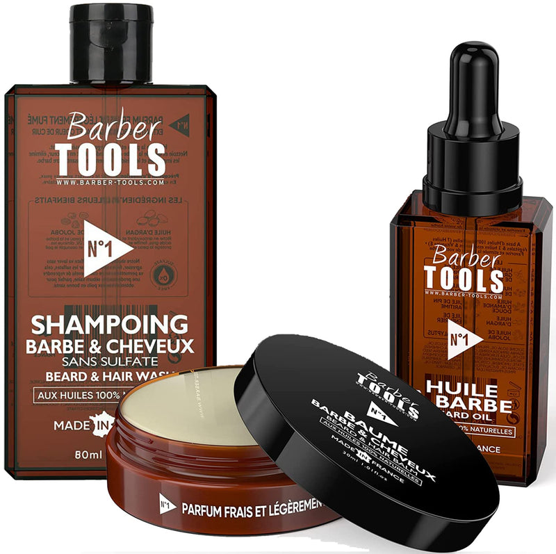 [Australia] - ✮ BARBER TOOLS ✮ Cosmetic beard set - 30ml beard oil + beard balm 30ml + beard shampoo 80ml | For grooming and beard care - MADE IN FRANCE 