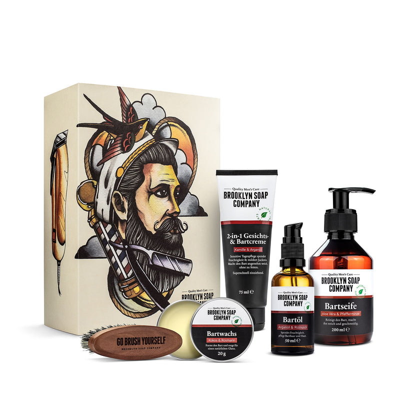 [Australia] - Brooklyn Soap Company · Ultimate Beard Box · Beard care set including beard oil, beard shampoo, beard brush, beard wax & beard cream · Gift idea for men 