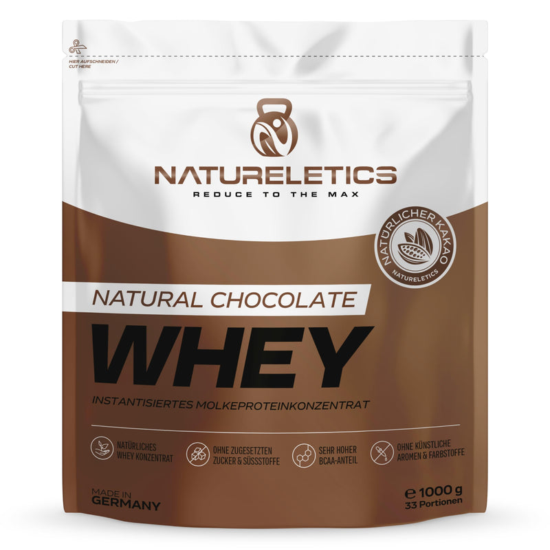 [Australia] - NATURELETICS CHOCOLATE, 1kg, no sweeteners, no added sugar, natural premium whey protein concentrate from Germany, real chocolate taste, protein powder with a high BCAA content 
