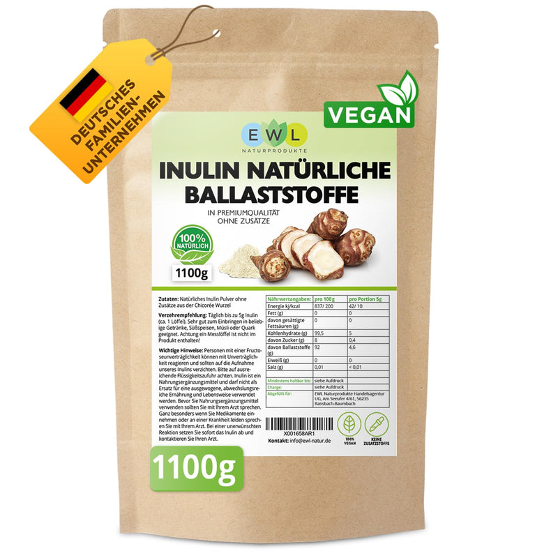 [Australia] - EWL Natural Products Inulin Powder│Quality product controlled and bottled in Germany │1100g from the chicory root Fiber powder Inulin powder Laboratory-tested quality 220 portions (pack of 1) 