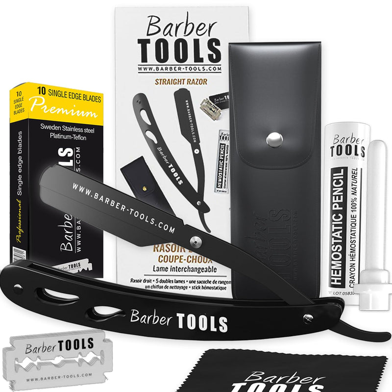 [Australia] - BARBER TOOLS ✮ Razor with box and 5 razor blades + polishing cloth + black case 