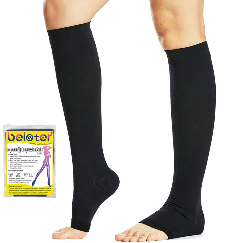 [Australia] - Medical Compression Stockings Women & Men with Silicone Band Open Toe Knee High Calf Compression Socks Firm 20-30 mmHg Graduated Support Support Stockings for Varicose Veins, Edema XXL Black 