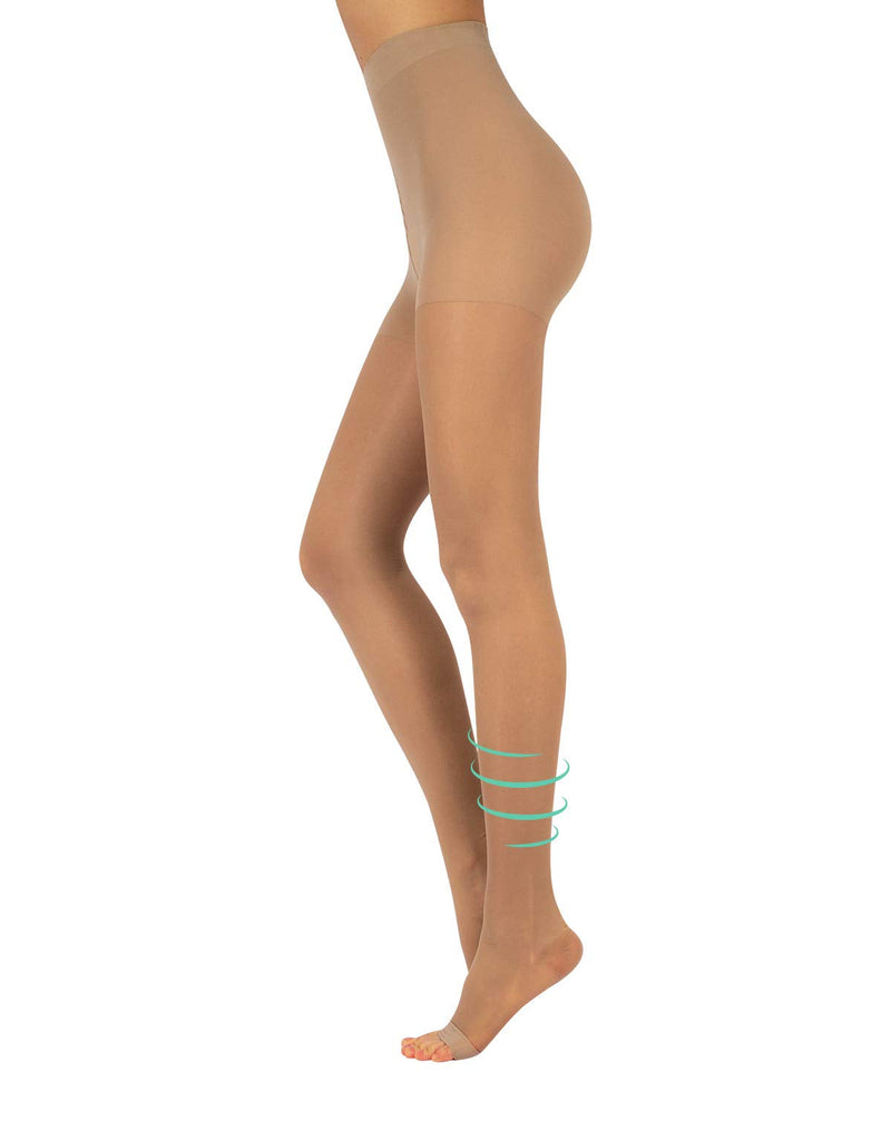 [Australia] - CALZITALY Toe-free medical tights with strong graduated compression 18-22 mm/Hg | Open Toe Elastic Support Tights | Black, skin color | S, M, L, XL | 140 DEN | Made in Italy 