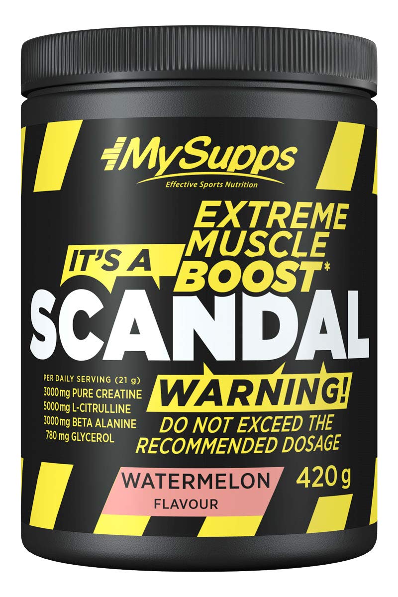 [Australia] - My Supps Scandal Pre Workout Booster 420g Watermelon - Pump Training Booster Powder with Caffeine, Citrulline & Creatine - Training Fitness Booster High Dose, Made in Germany 