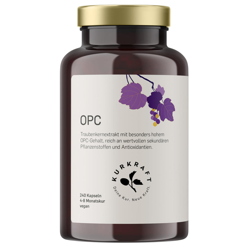 [Australia] - Kurkraft Premium OPC capsules (240 pieces) - 1100 mg grape seed extract with 770 mg OPC per daily dose (HPLC) - French grapes - vegan - without additives - German production 
