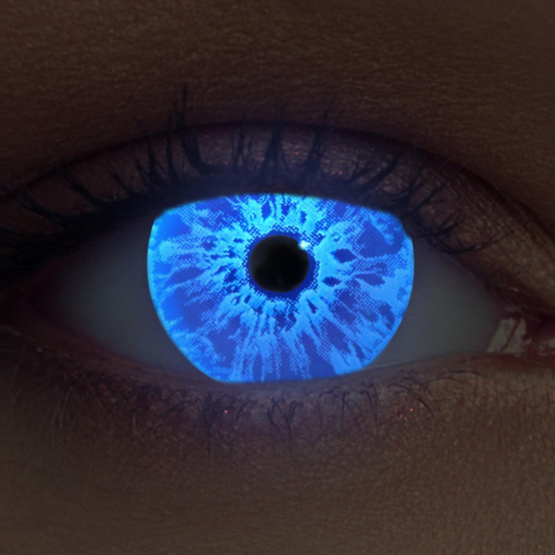 [Australia] - DESIGNLENSES, Luminous Halloween The Purge Costume Contact Lenses Blue, 1 Pair (2 Pieces), Soft UV Neon Color Lenses "Sparkle" (Sparkle Blue, 14.00, 0.00) 0.0 2 Pieces (Pack of 1) 