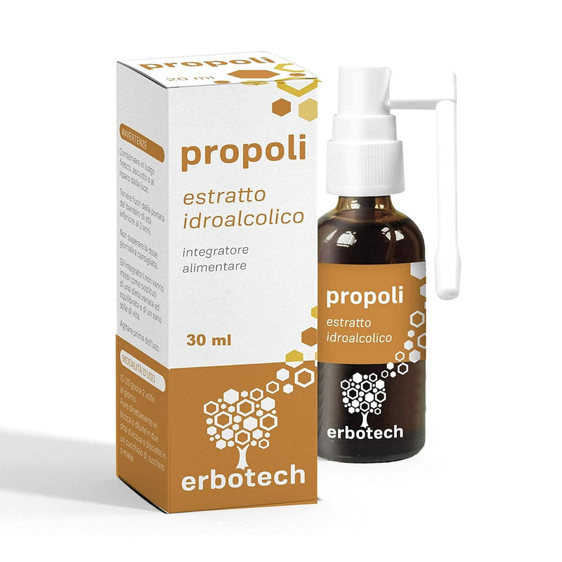 [Australia] - ERBOTECH Propolis Spray 30 ml, mother tincture, 100% pure extract, natural remedy for sore throats and coughs, contributes to the well-being of the upper respiratory tract, Vegan, Made in Italy Spray Orange 