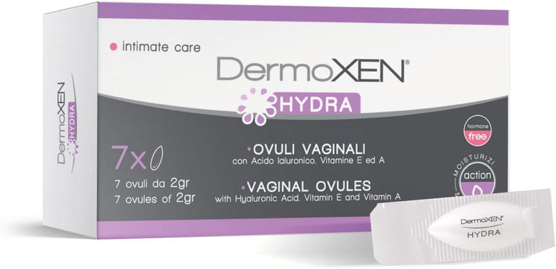 [Australia] - DermoXEN HYDRA vaginal suppositories for the vagina with hyaluronic acid - lactic acid bacteria for the vagina against vaginal dryness, burning, itching and irritation - lactic acid suppositories in menopause - 7 pieces. 