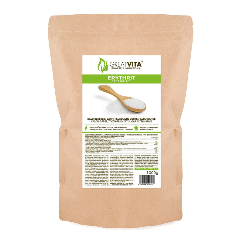 [Australia] - GreatVita Erythritol 1000 g | Calorie-free sweetener & sugar alternative | Tooth-friendly, easily soluble & gluten-free | Ideal for drinks, desserts & baking 1 kg (pack of 1) 