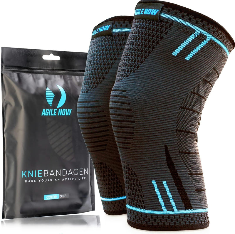 [Australia] - AGILE NOW® knee bandage set of 2 premium stabilizes and protects the joints with every movement, knee bandage for men and women, non-slip and breathable knee pads, for every sport XL Blue Line 