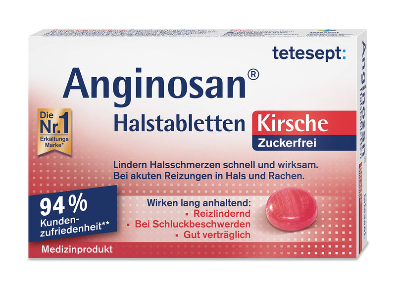 [Australia] - tetesept Anginosan throat lozenges cherry - sugar-free - sore throat tablets against acute irritations in the throat and throat - 1 x 20 pieces of tetesept Anginosan throat lozenges cherry 