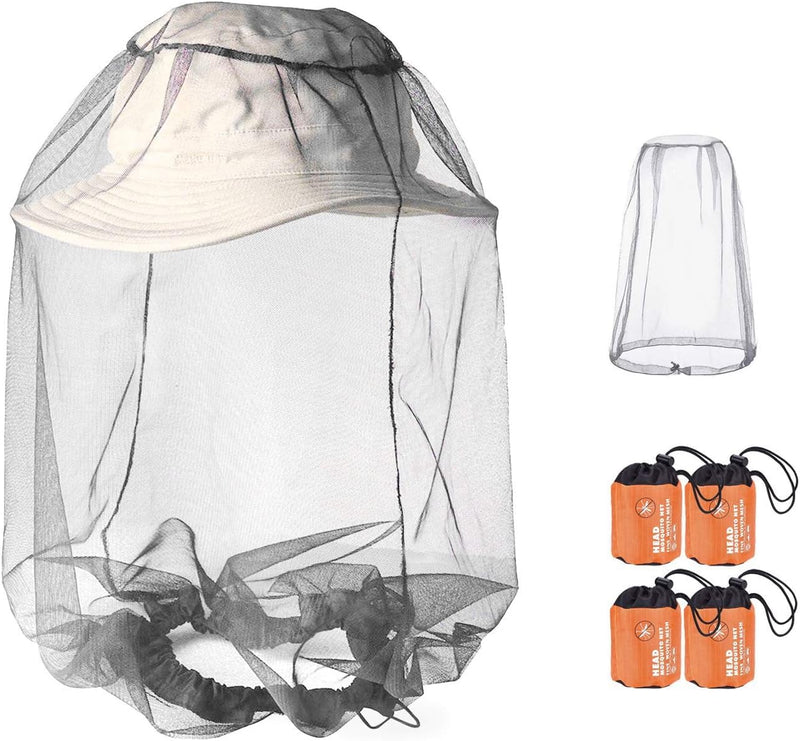 [Australia] - PHOGARY mosquito head net (4 pieces) with carry bag, insect protection hat, face protection for anyone who enjoys outdoor activities, black mesh for optimal visibility, washable 46 x 46 