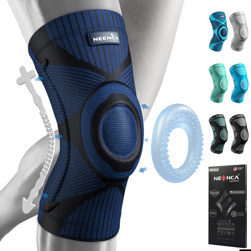 [Australia] - NEENCA Knee Support, Compressed Knee Brace with Patella Gel Pads & Spring Side Stabilizers, Medical Knee Pads for Running, Meniscus Tear, Arthritis, Joint Pain Relief, ACL, Recovery 2 Dark Blue XL 
