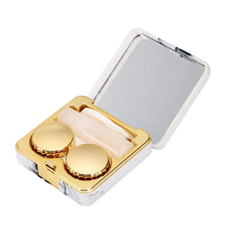 [Australia] - Wifehelper Contact Lens Case, Mini Stylish Simple Contact Lens Travel Case Movable Marble Surface Mirror Square Soaking Contact Lens Case (Golden) 