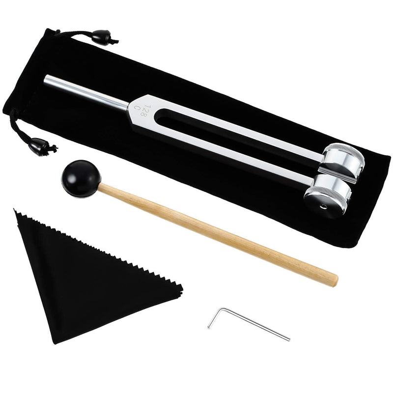 [Australia] - 128Hz Tuning Fork Aluminum Alloy Tuning Fork Offer Accurate Frequency Response with a silicone hammer, a repair tool and a cleaning cloth, Packed in a soft velvet bag 