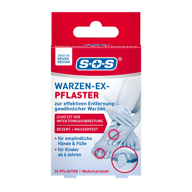 [Australia] - SOS Warzen-Ex plaster - wart plaster for removing common warts on the hand and foot - waterproof - for children aged 6 and over - 24 plasters 1 