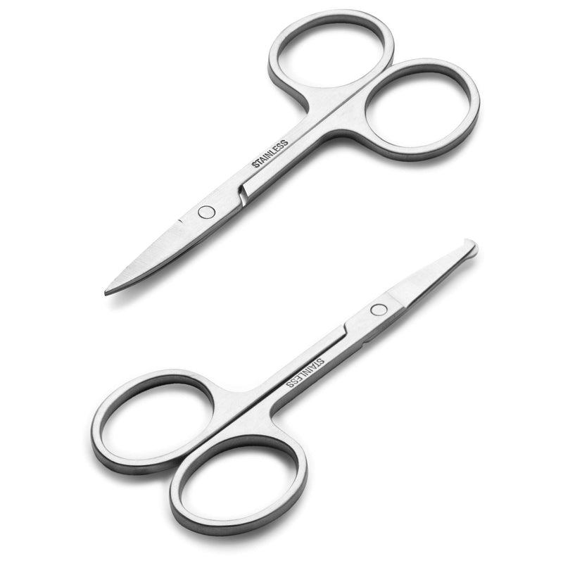 [Australia] - Small Grooming Scissors for Men and Women - Eyebrow, Nose Hair, Mustache, Beard Eyelashes, Ear Trimming Kit - Curved and Rounded Safety Tip for Cutting Hair - Stainless Steel 2 Pack 