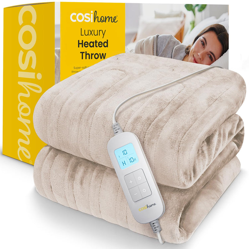 [Australia] - Cosi Home electric blanket 180x130 cm - electric heating blanket with automatic switch-off, overheating protection, washable, cozy fleece, 10 heating levels with digital remote control, 10 hour timer - cream 180 x 130 