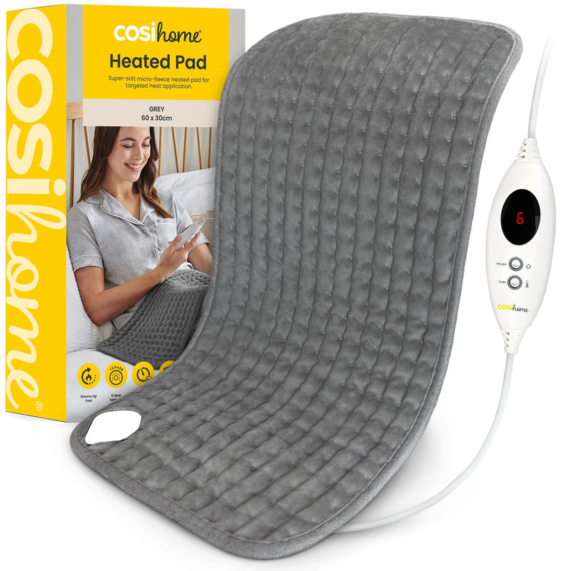 [Australia] - Cosi Home heating pad 60 x 30 cm with microfleece cover - extra large, machine washable electric heating pad with automatic switch-off and fast heating technology - for warmth and relaxation - gray 