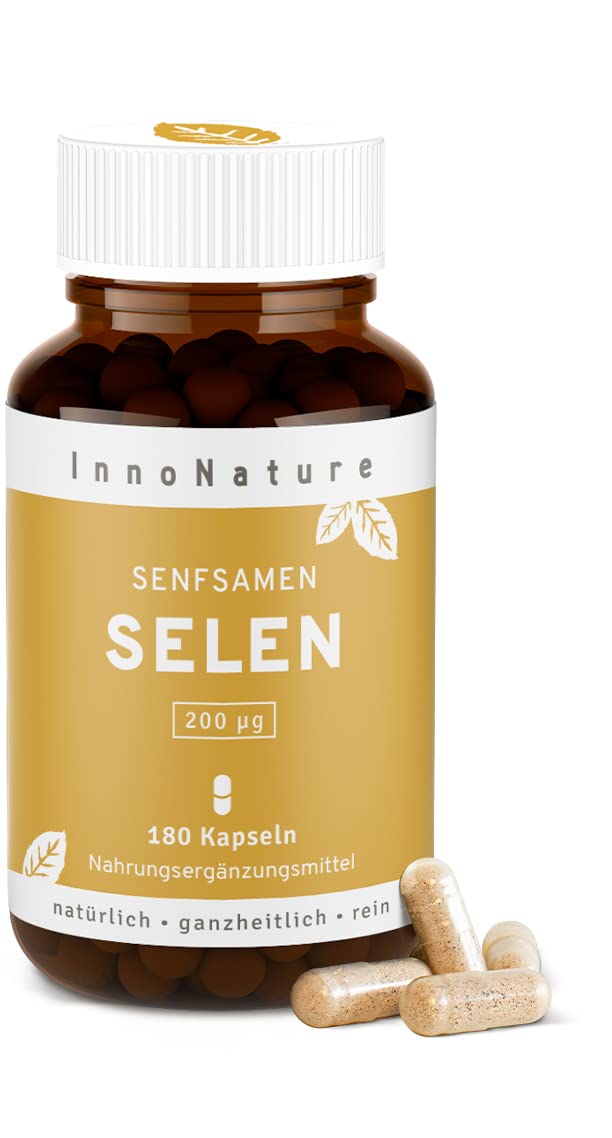[Australia] - Natural selenium capsules made from mustard seeds, 1 capsule daily, 180 capsules in total, high dose with 200 µg selenium per capsule (363.60% NRV), vegan, made in Germany 