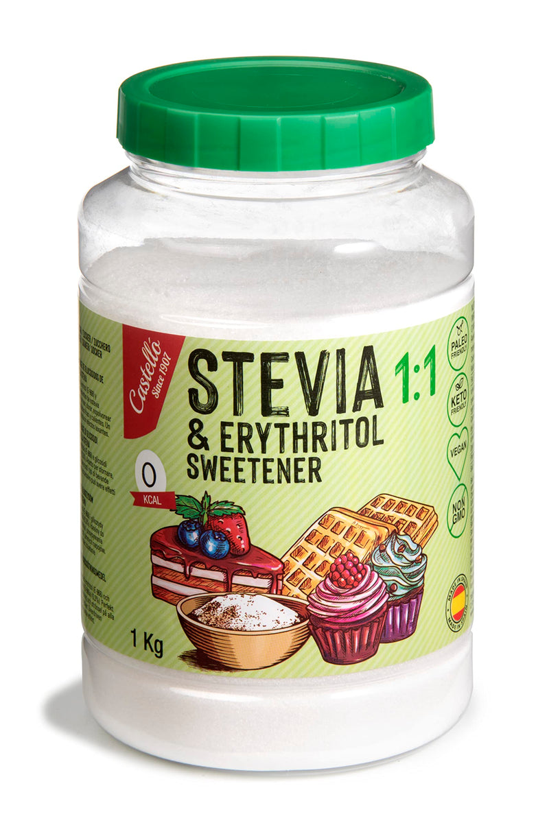[Australia] - Stevia + erythritol 1:1 sweetener | 1g = 1g sugar | 100% Natural Sugar Substitute - 0 Calories - 0 Glycemic Index - Keto and Paleo - 0 Net Carbs - No GMO - Castello since 1907-1 kg 