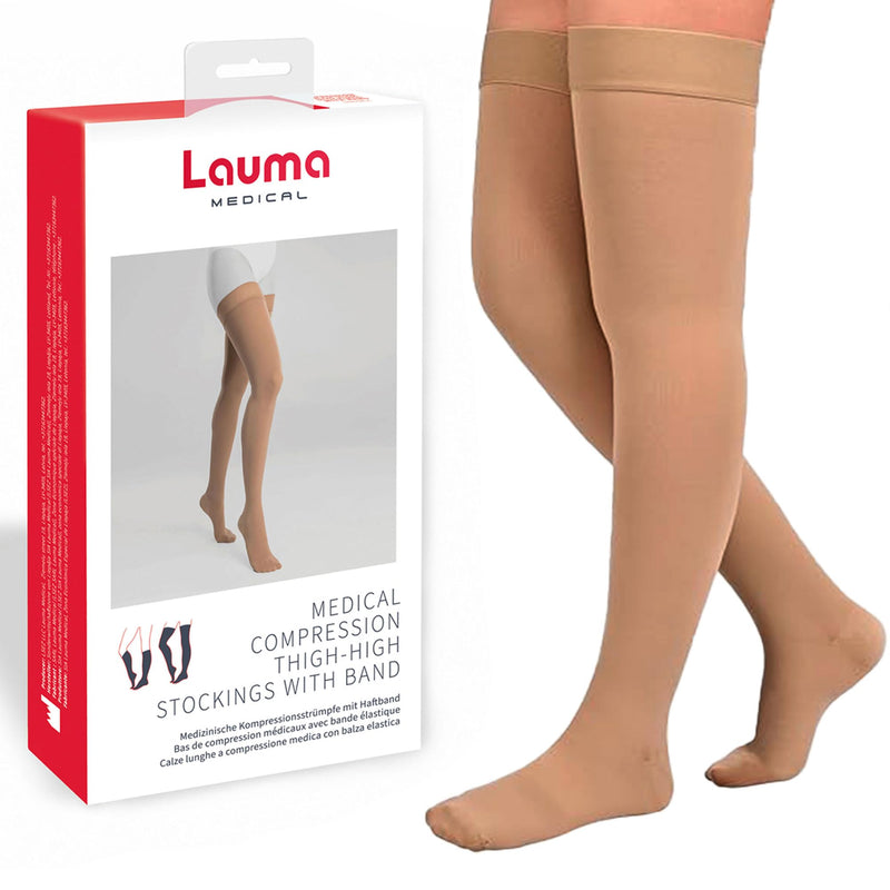 [Australia] - Lauma Medical 23-32 mmHg Compression Stockings Class 2 with Closed Toe, Varicose Veins, Frequent Swelling in Legs, Pain in Calves and Feet Beige L Size, Long 