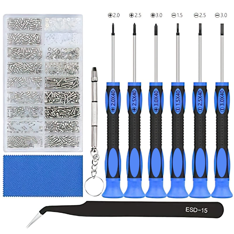 [Australia] - Glasses repair kit with 1000 small screws and 6 magnetic screwdrivers glasses repair set glasses repair tool set for glasses, sunglasses, watches, jewelry silver 