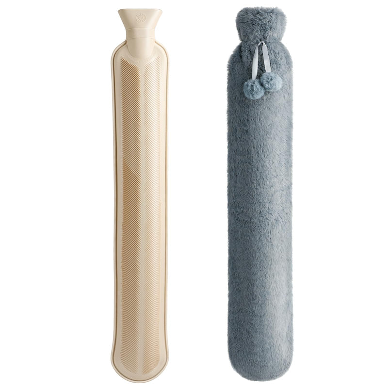 [Australia] - Homealexa Long hot water bottle with soft cover 2 liters, hot water bottle bed bottle, hose hot water bottle for back, neck, shoulder and abdomen, large hot water bottle 73 x 13cm, neck hot water bottle A-gray 