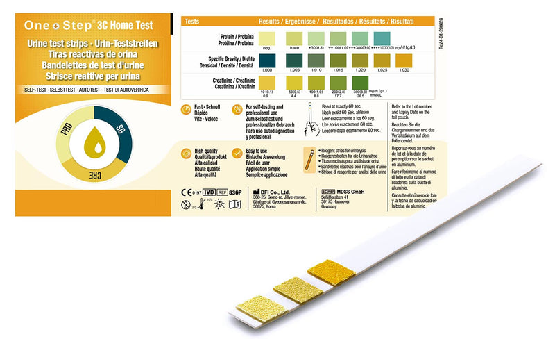 [Australia] - One+Step kidney test 5 pieces - urine test strips to control creatinine, protein and specific gravity 