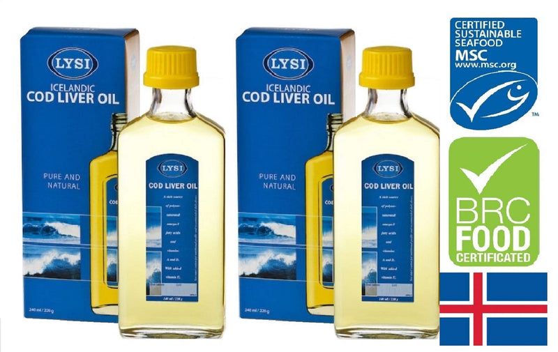 [Australia] - Lysi Cod Liver Oil High In Omega 3 Natural Flavor 240 ml Liquid Supplement x 2 Bottles Made From FIsh In Iceland 