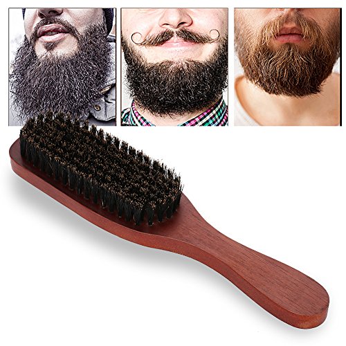 [Australia] - Qkiss Natural Hair Beard Brush, Wood Handle Men Professional Facial Shaving Beard Brush Beard Comb, Mustache Cleaning Beard Care Hairdresser Salon Equipment Tool 
