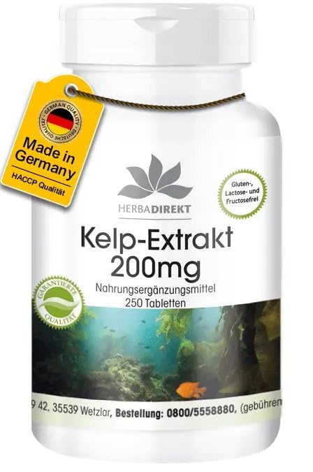 [Australia] - Kelp extract 200mg - 250 tablets - high dosage - vegan - natural iodine | HERBADIREKT by Warnke vital substances - German pharmacy quality 