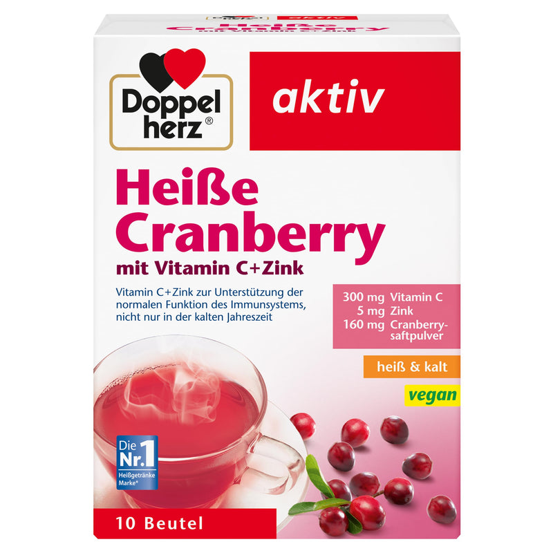 [Australia] - Doppelherz Hot Cranberry - Vitamin C and Zinc to support the normal function of the immune system - hot and cold - vegan - 10 bags Hot Cranberry + Vitamin C + Zinc 10 bags (pack of 1) 
