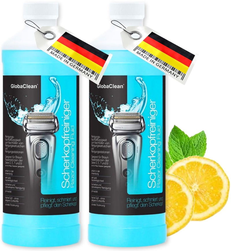 [Australia] - GlobaClean shaving head cleaner refill liquid - compatible with Braun Clean & Renew cleaning cartridges - Braun cleaning cartridges Series 9 - shaving head cleaner for Braun cleaning cartridge 2x 1L 1 l (pack of 2) 