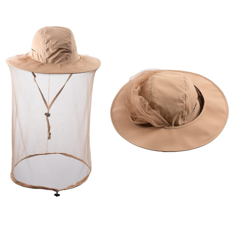 [Australia] - HunterBee Mosquito Net Hat Insect Hats with Net Beekeeper Beekeeping Veil Hat Safari Hiking Gardening Mesh Hood Khaki 