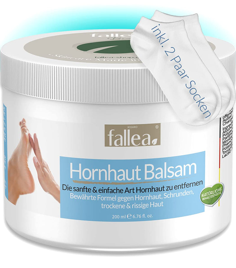 [Australia] - Fallea Callus Balm | Overnight against calluses | 10% urea, jojoba oil, tea tree oil, arnica | Treatment of calluses, cracks, dry skin | Callus remover (incl. 2 pairs of socks 36-40) 200 ml + 2 pairs of socks 36-40 