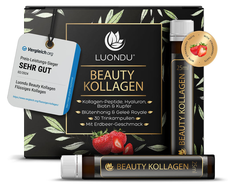 [Australia] - Luondu Beauty collagen drinking ampoules with hyaluronic acid (30 ampoules with 2500 mg premium liquid collagen) I anti-aging* for drinking I with biotin, copper & vitamin C, flower honey & royal jelly 